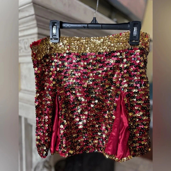 Black Red Gold Sequined Halloween Cheerleader Costume Size Medium Adult - Picture 9 of 12